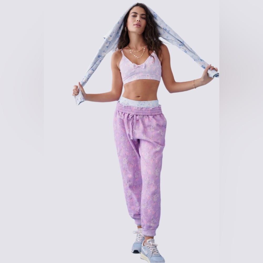 LoveShackFancy Lolana Floral Cotton Sweatpants - HIBISCUS - XXS